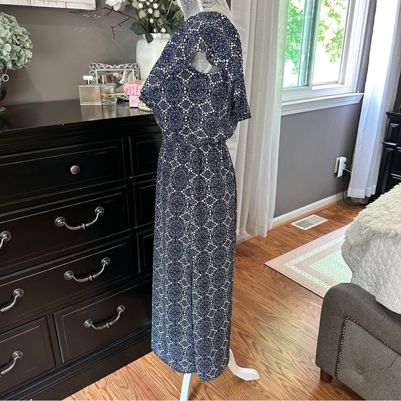 Allison Joy One Shoulder Ruffle Navy White Print Sundress Size M - Picture 13 of 16